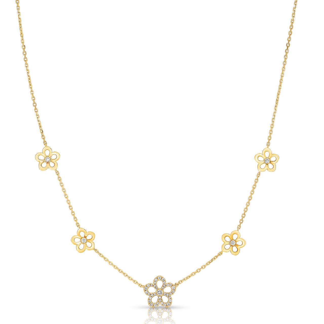 Stationary Diamond Wild Flower Necklace, 14k Yellow Gold- URBAETIS Fine Jewelry