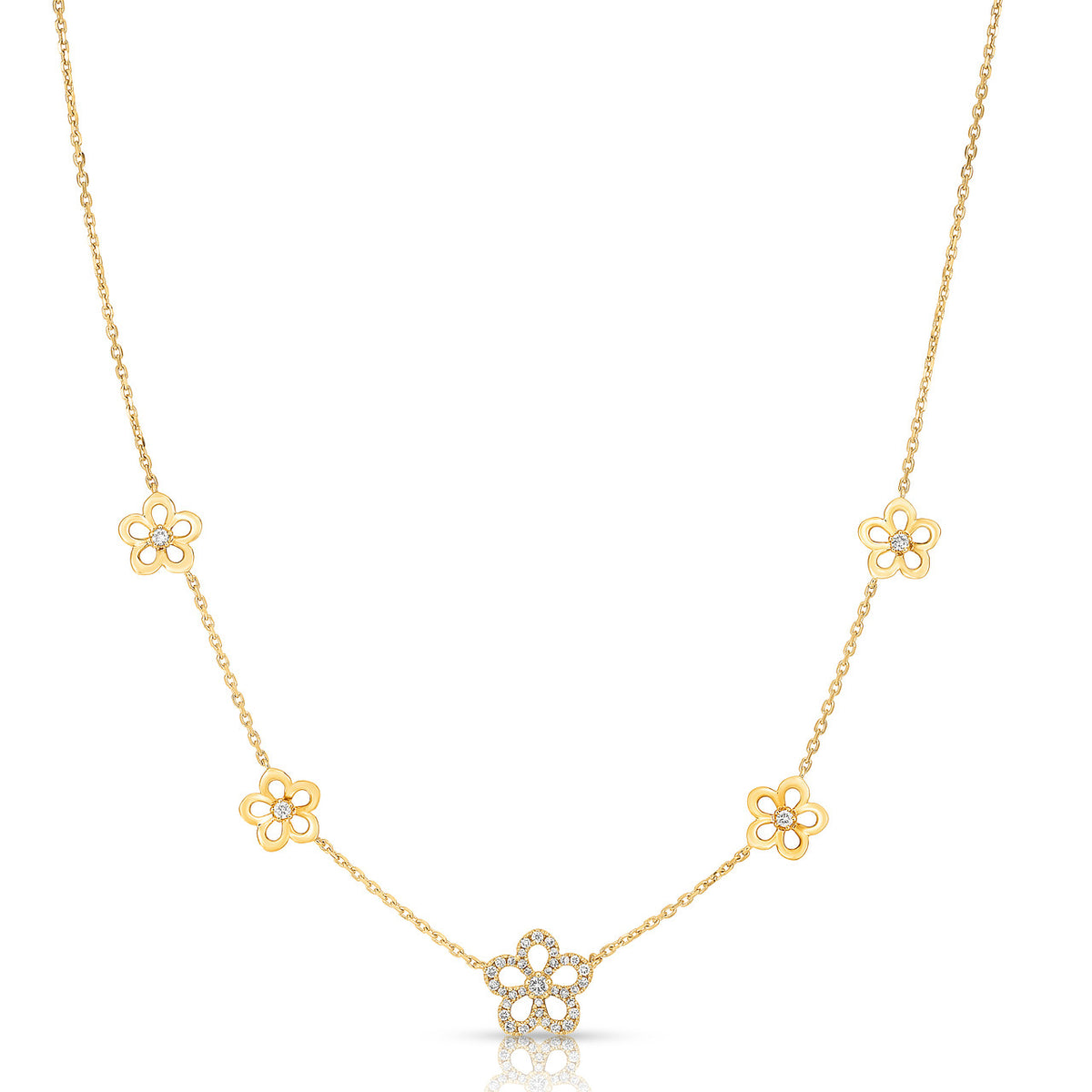 Stationary Diamond Wild Flower Necklace, 14k Yellow Gold- URBAETIS Fine Jewelry