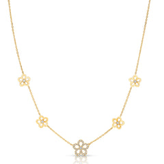 Stationary Diamond Wild Flower Necklace, 14k Yellow Gold- URBAETIS Fine Jewelry