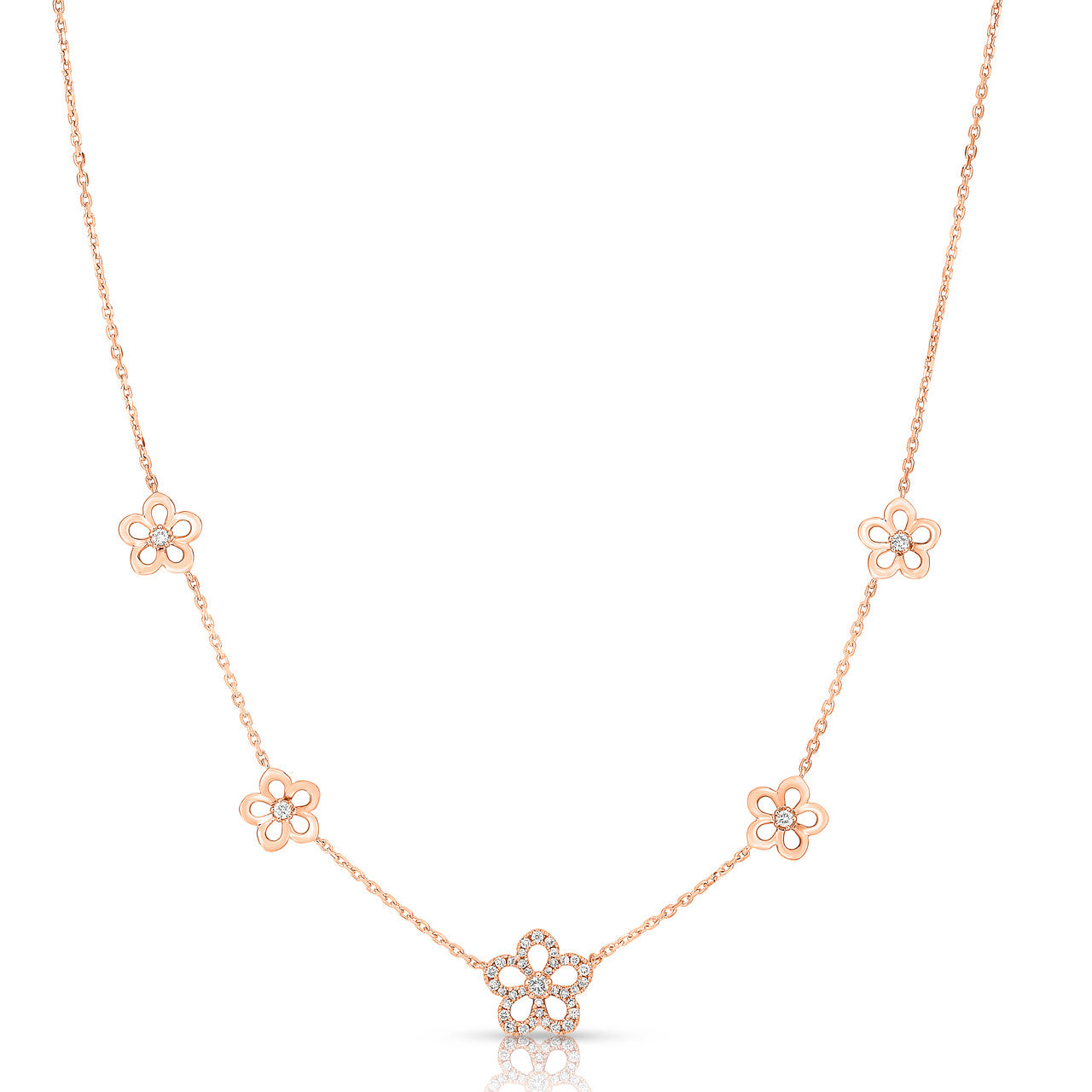 Stationary Diamond Wild Flower Necklace, 14k Rose Gold- URBAETIS Fine Jewelry