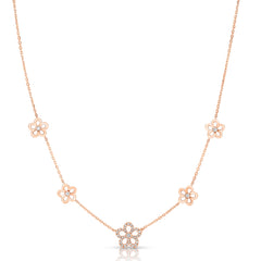 Stationary Diamond Wild Flower Necklace, 14k Rose Gold- URBAETIS Fine Jewelry