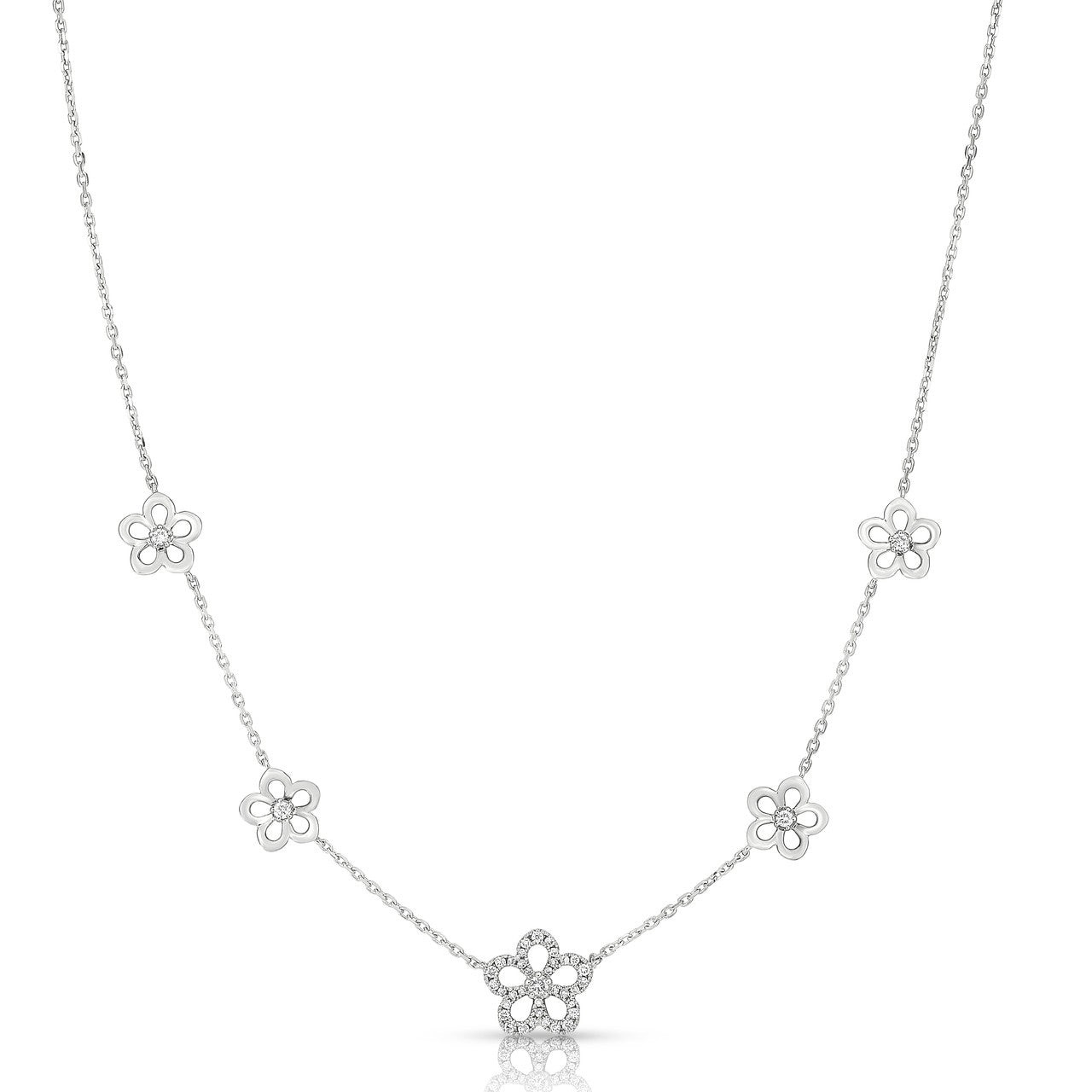 Stationary Diamond Wild Flower Necklace, 14k White Gold- URBAETIS Fine Jewelry