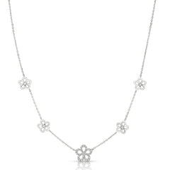 Stationary Diamond Wild Flower Necklace, 14k White Gold- URBAETIS Fine Jewelry