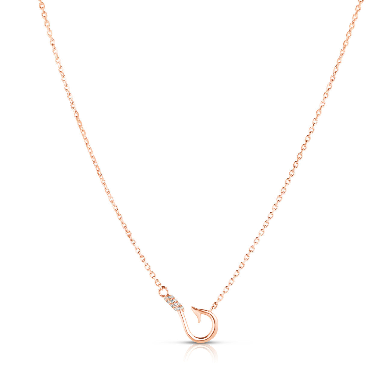Dainty Fishing Hook Diamond Necklace, 14k rose gold - URBAETIS Fine Jewelry