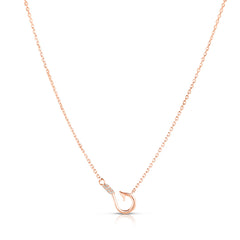 Dainty Fishing Hook Diamond Necklace, 14k rose gold - URBAETIS Fine Jewelry
