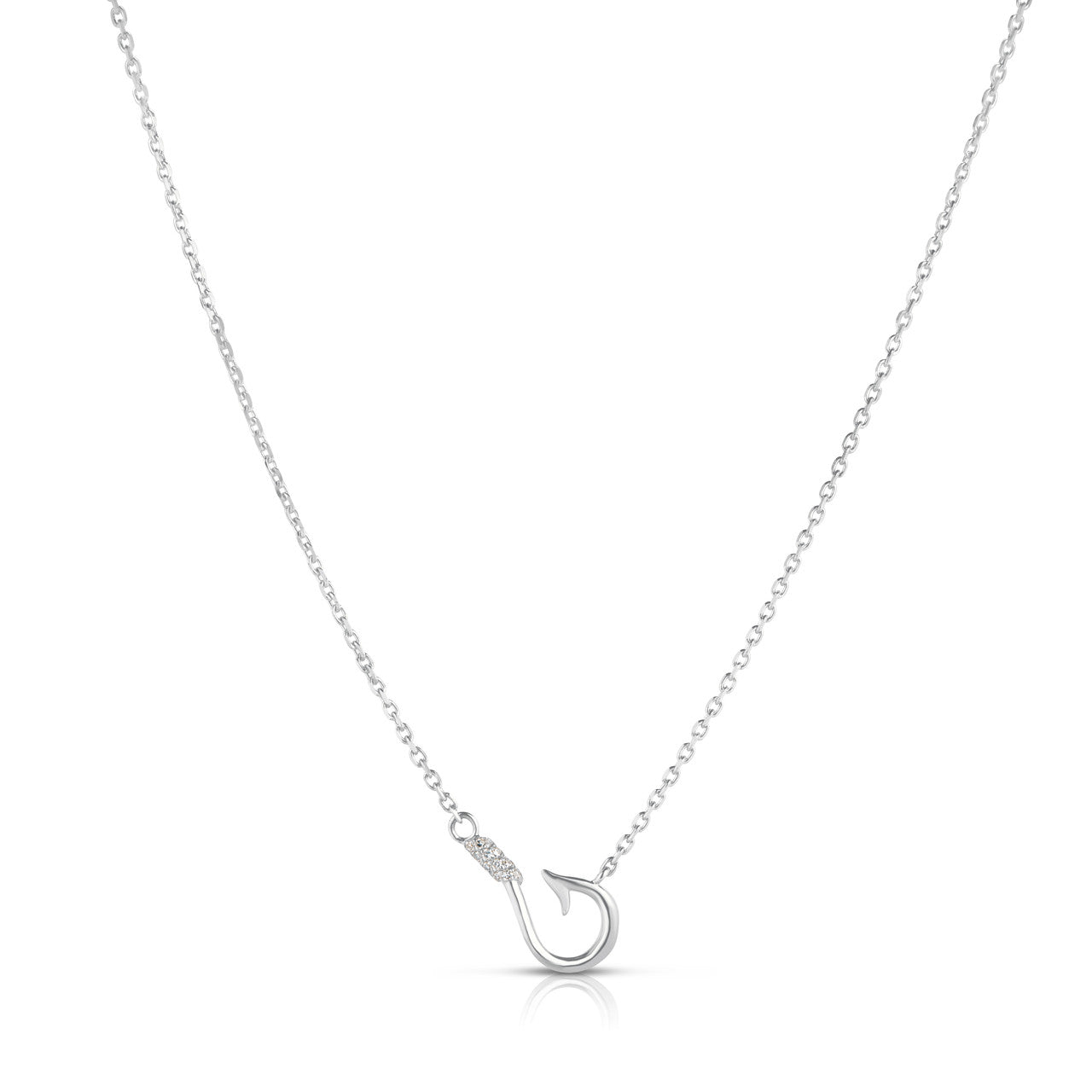 Dainty Fishing Hook Diamond Necklace, 14k white gold - URBAETIS Fine Jewelry