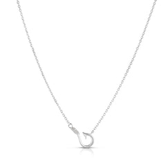 Dainty Fishing Hook Diamond Necklace, 14k white gold - URBAETIS Fine Jewelry