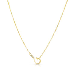 Dainty Fishing Hook Diamond Necklace, 14k yellow gold - URBAETIS Fine Jewelry