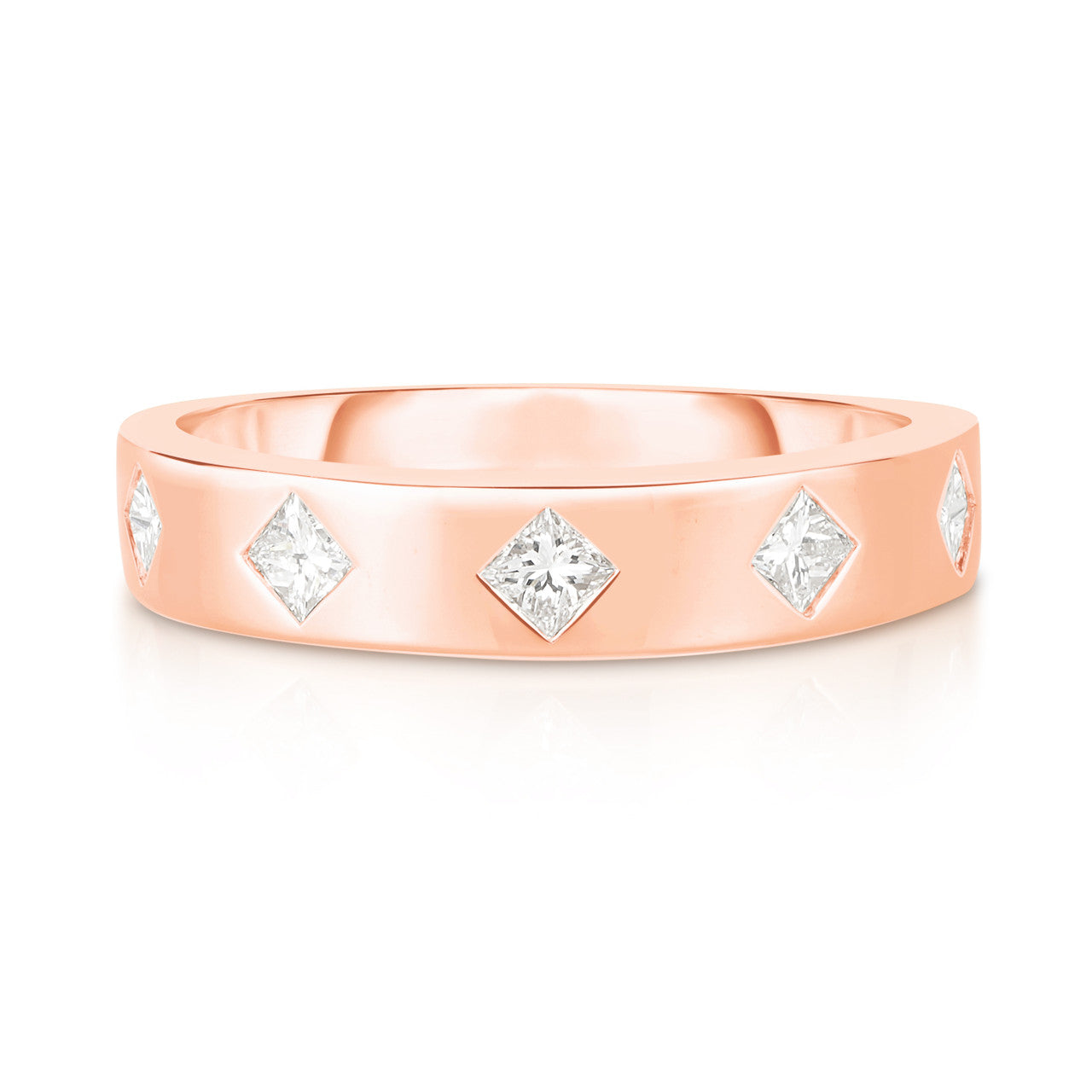 Inlay Princess Cut Diamond Ring, 14K Rose Gold- URBAETIS Fine Jewelry