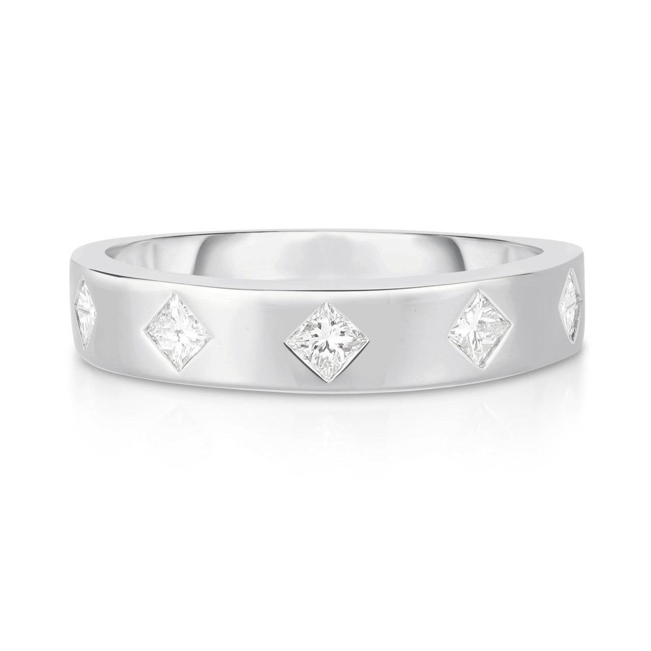 Inlay Princess Cut Diamond Ring, 14K White Gold- URBAETIS Fine Jewelry