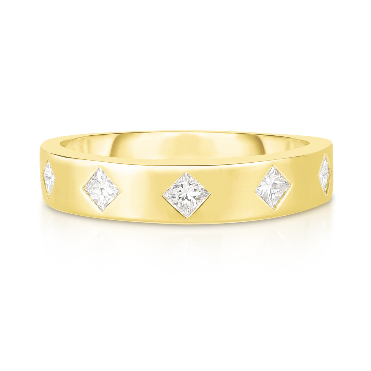 Inlay Princess Cut Diamond Ring, 14K yellow Gold- URBAETIS Fine Jewelry
