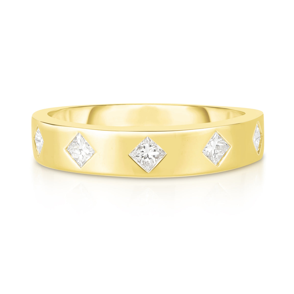 Inlay Princess Cut Diamond Ring, 14K yellow Gold- URBAETIS Fine Jewelry