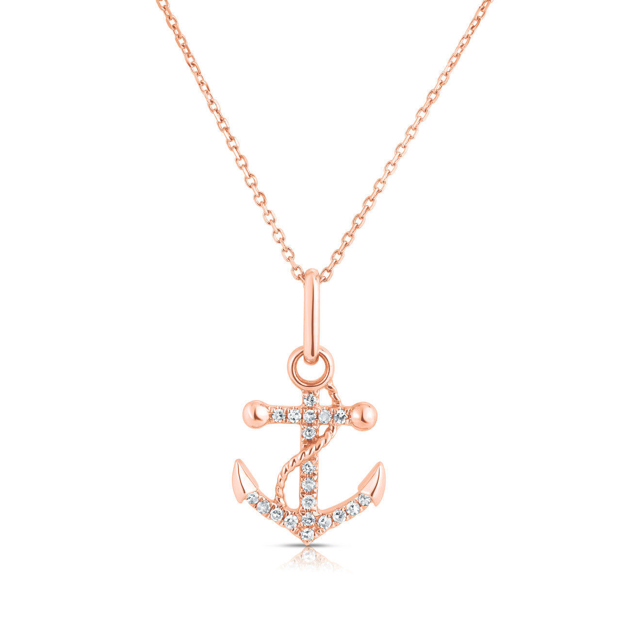 Dainty Diamond Anchor Necklace, 14k rose gold - URBAETIS Fine Jewelry