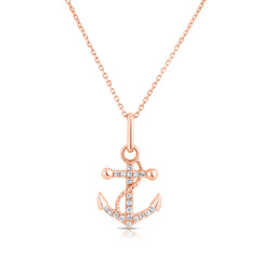 Dainty Diamond Anchor Necklace, 14k rose gold - URBAETIS Fine Jewelry