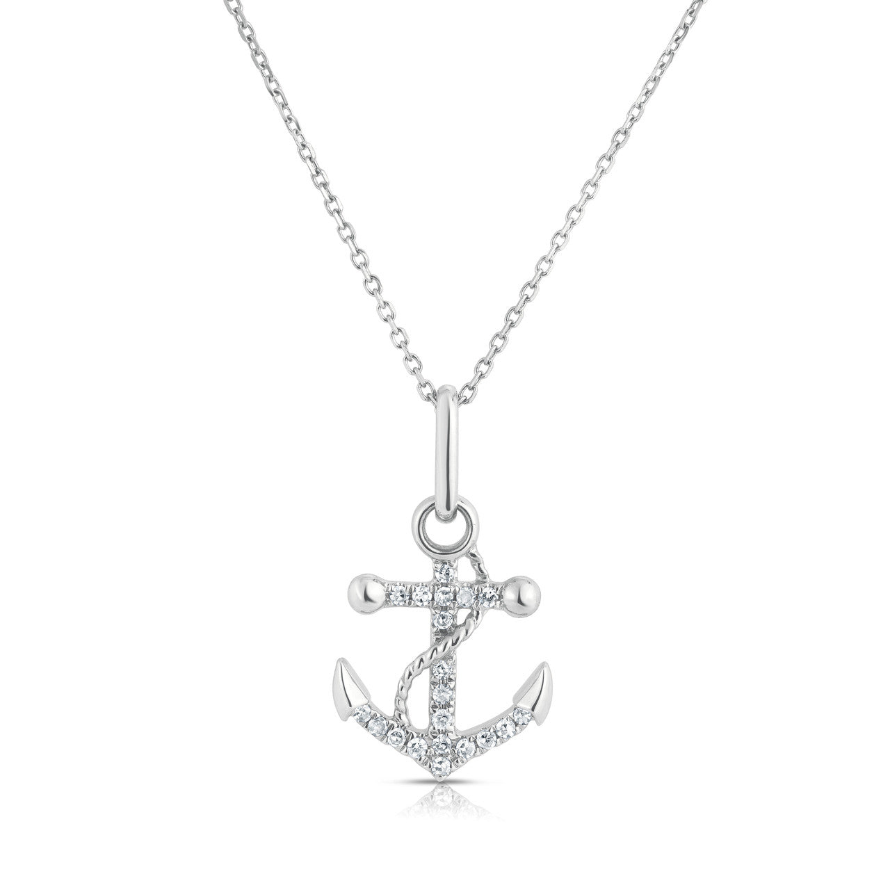 Dainty Diamond Anchor Necklace, 14k white gold - URBAETIS Fine Jewelry