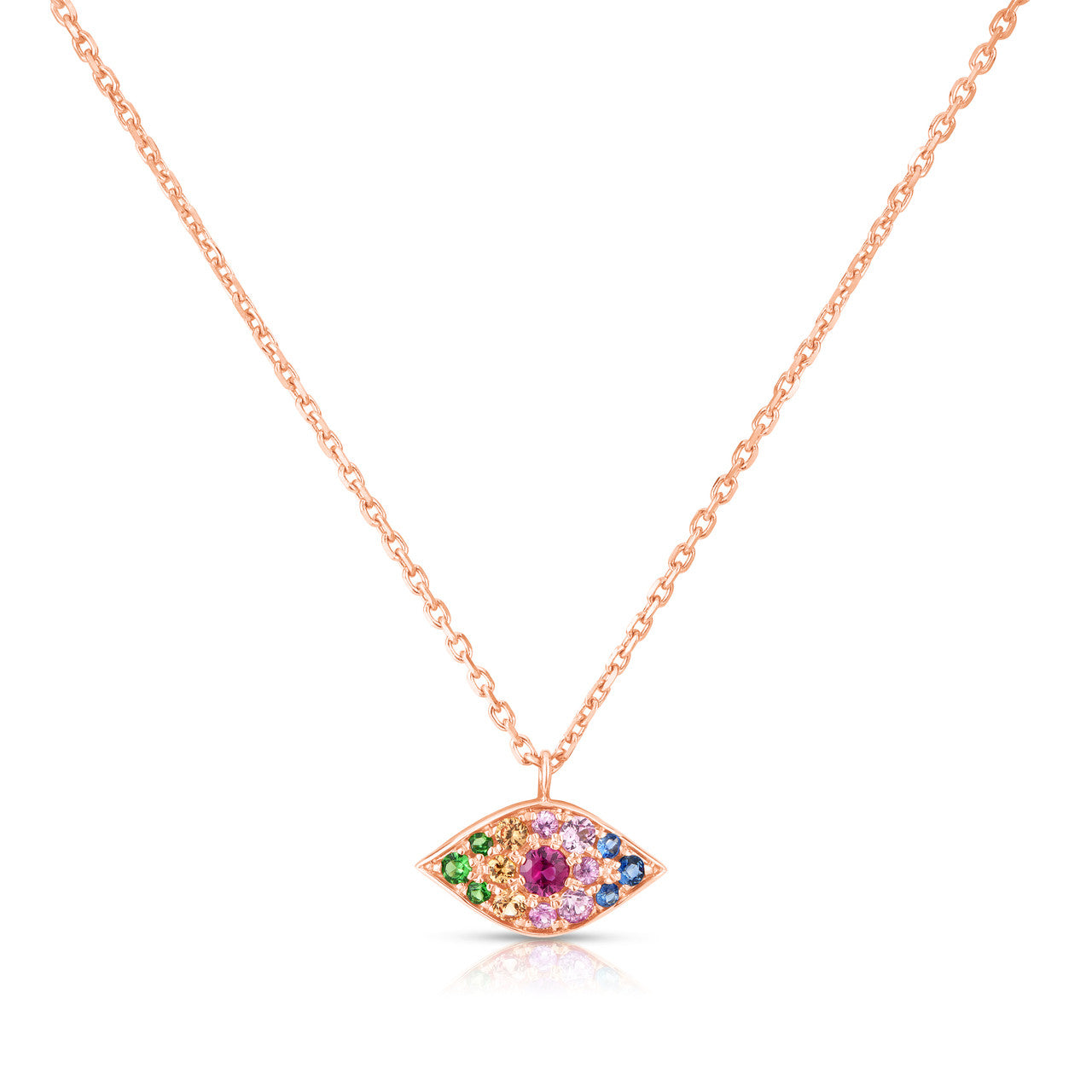 Rainbow Evil Eye Necklace, 14k rose gold - URBAETIS Fine Jewelry