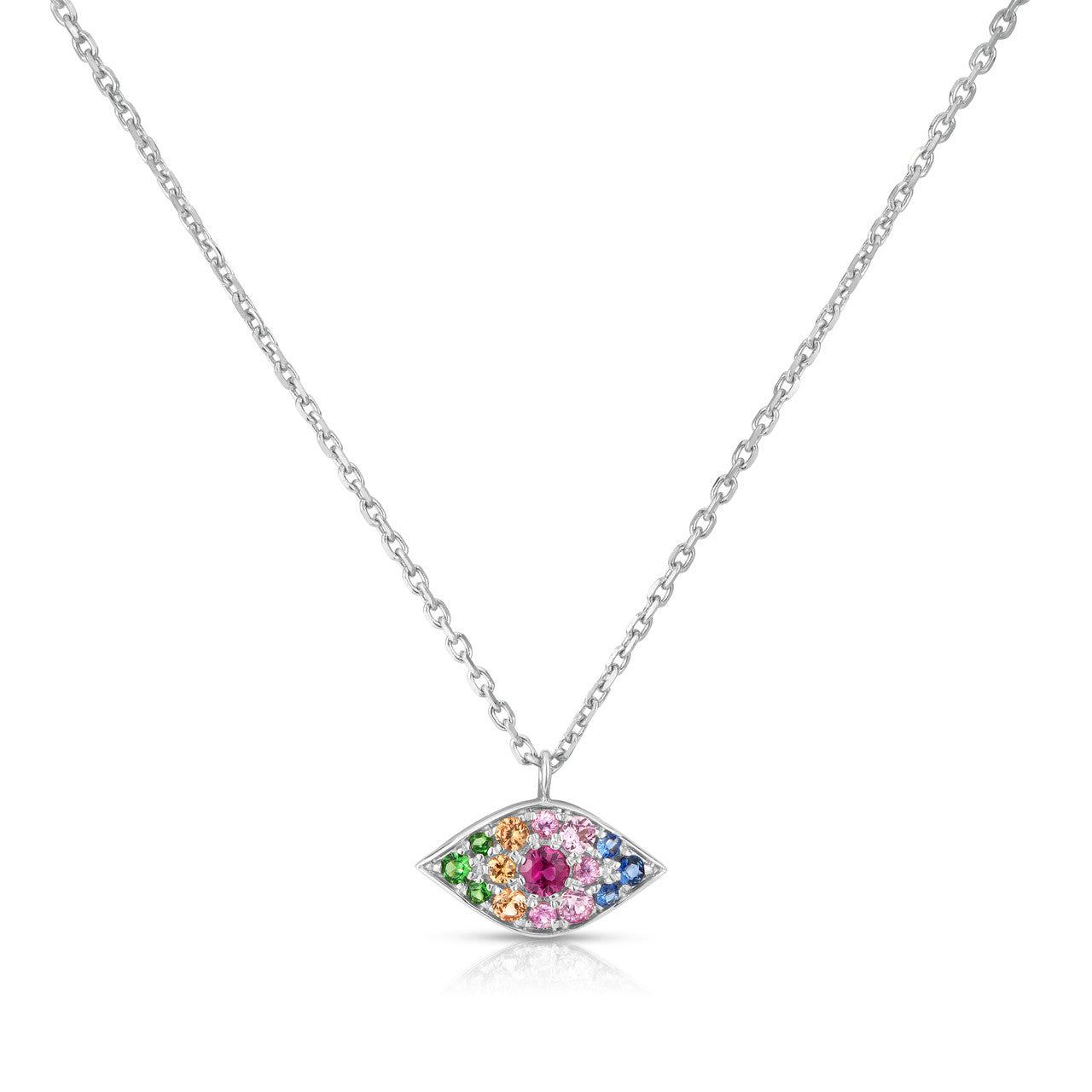 Rainbow Evil Eye Necklace, 14k white gold - URBAETIS Fine Jewelry