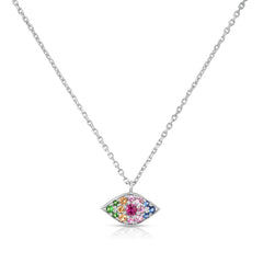 Rainbow Evil Eye Necklace, 14k white gold - URBAETIS Fine Jewelry