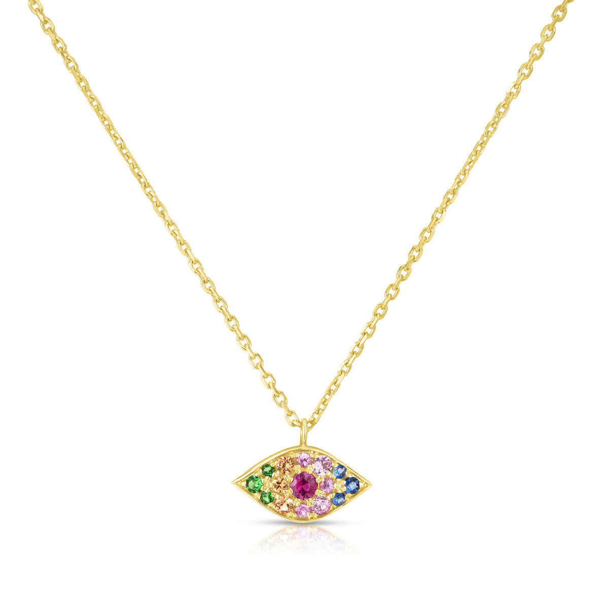 Rainbow Evil Eye Necklace, 14k yellow gold - URBAETIS Fine Jewelry