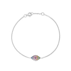 Rainbow Evil Eye Bracelet, 14k white gold - URBAETIS Fine Jewelry