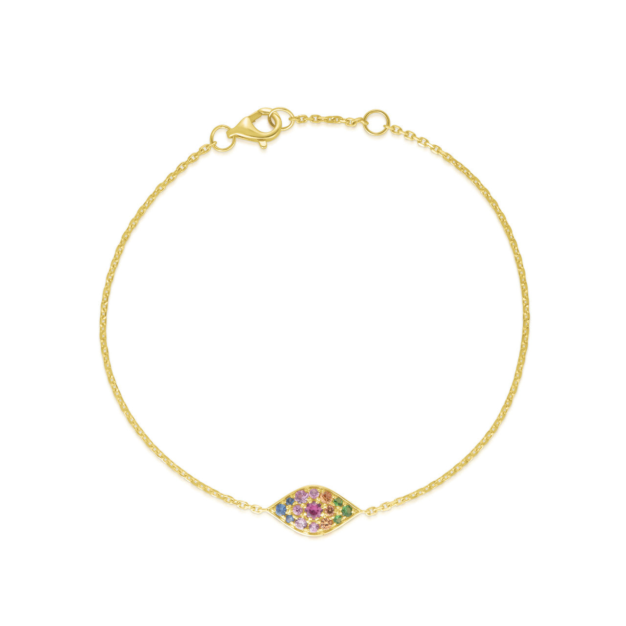 Rainbow Evil Eye Bracelet, 14k yellow gold - URBAETIS Fine Jewelry