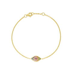 Rainbow Evil Eye Bracelet, 14k yellow gold - URBAETIS Fine Jewelry