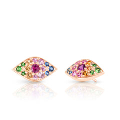 Rainbow Evil Eye Studs, 14k rose gold - URBAETIS Fine Jewelry