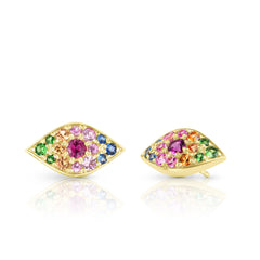 Rainbow Evil Eye Studs, 14k yellow gold - URBAETIS Fine Jewelry