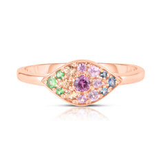Rainbow Evil Eye Ring, 14k rose gold - URBAETIS Fine Jewelry