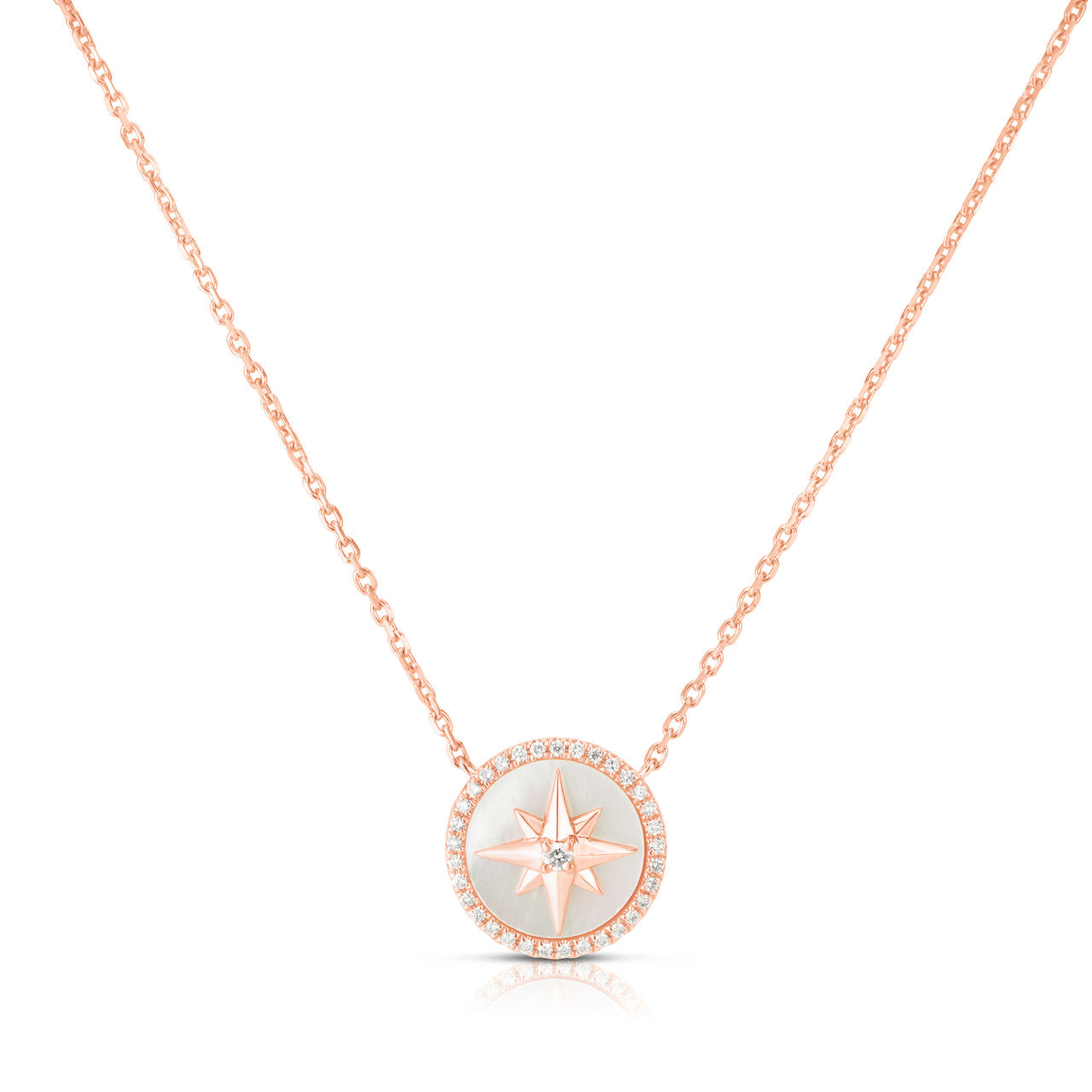 Mother Of Pearl Diamond Star Necklace, 14k Rose Gold- URBAETIS Fine jewelry