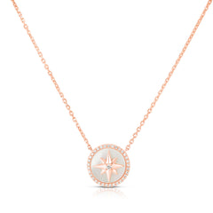 Mother Of Pearl Diamond Star Necklace, 14k Rose Gold- URBAETIS Fine jewelry