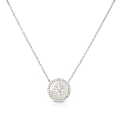 Mother Of Pearl Diamond Star Necklace, 14K White Gold - URBAETIS Fine Jewelry