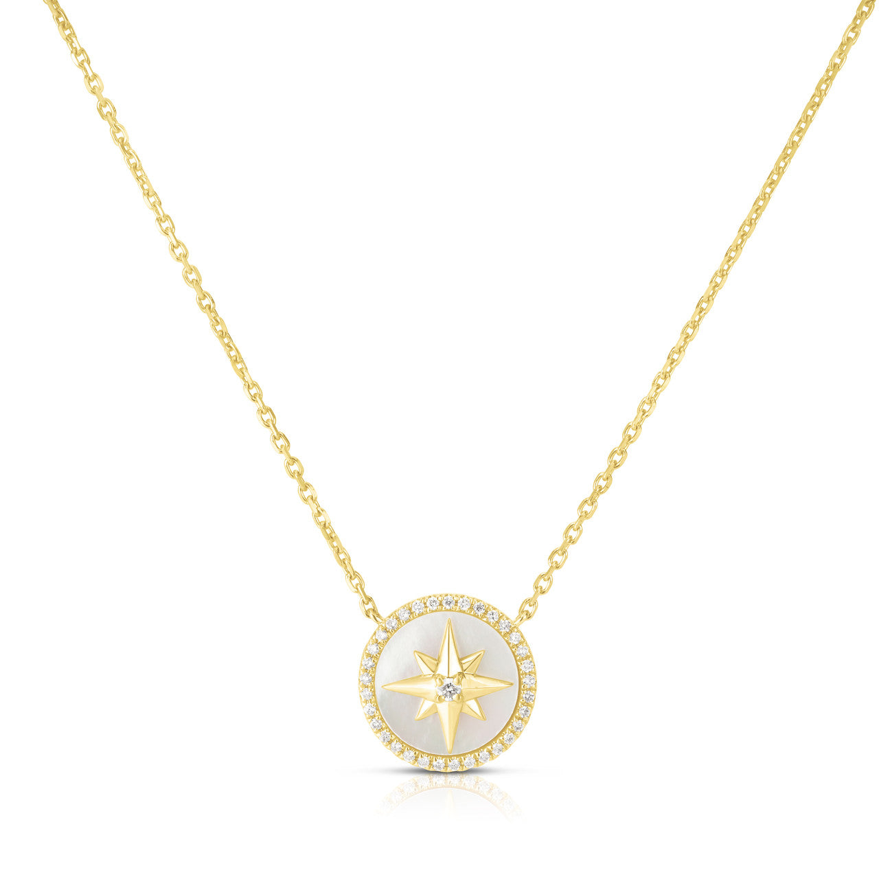 Mother Of Pearl Diamond Star Necklace, 14K Yellow Gold- URBAETIS Fine Jewelry