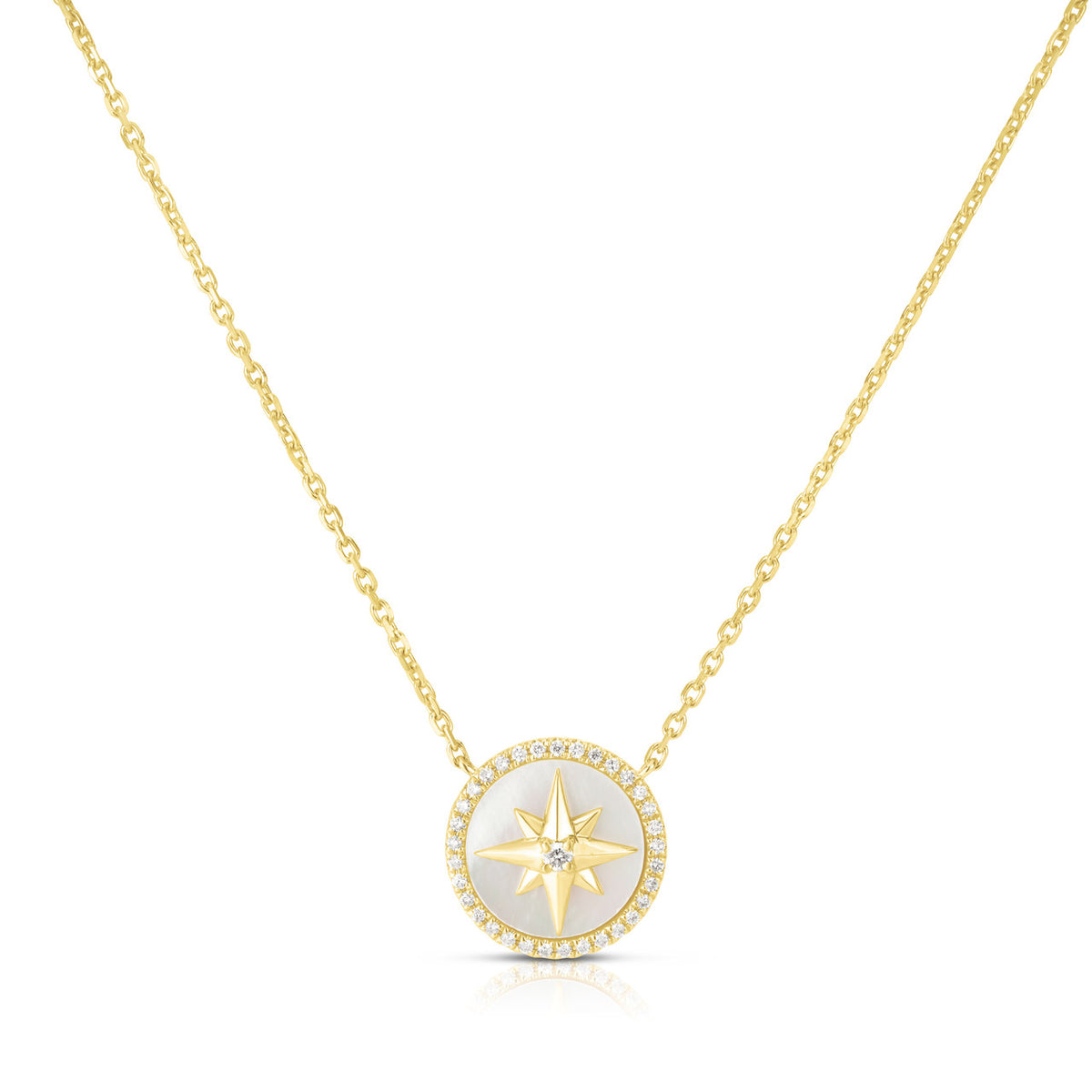 Mother Of Pearl Diamond Star Necklace, 14K Yellow Gold- URBAETIS Fine Jewelry