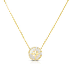 Mother Of Pearl Diamond Star Necklace, 14K Yellow Gold- URBAETIS Fine Jewelry