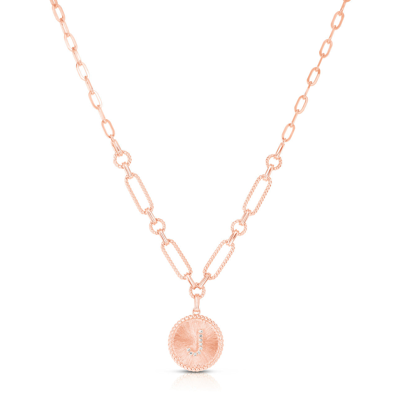Diamond Initial Medallion Necklace, 14K Rose Gold- URBAETIS Fine Jewelry