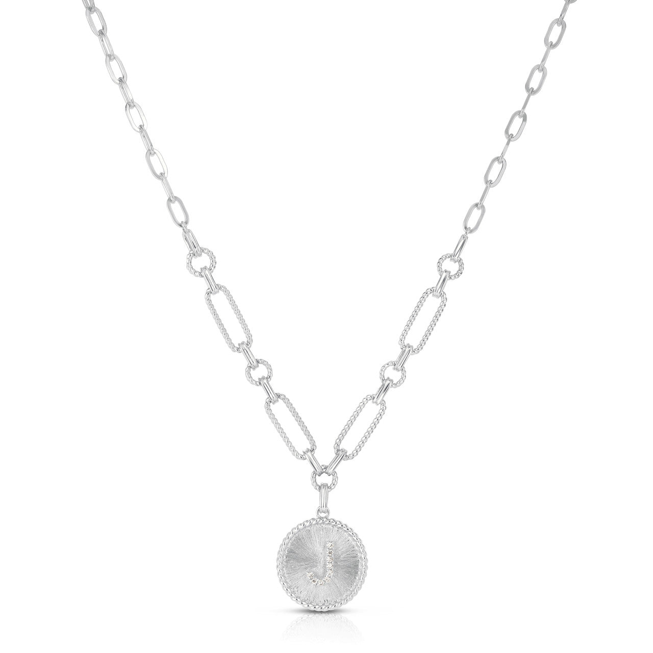 Diamond Initial Medallion Necklace, 14K White Gold- URBAETIS Fine Jewelry