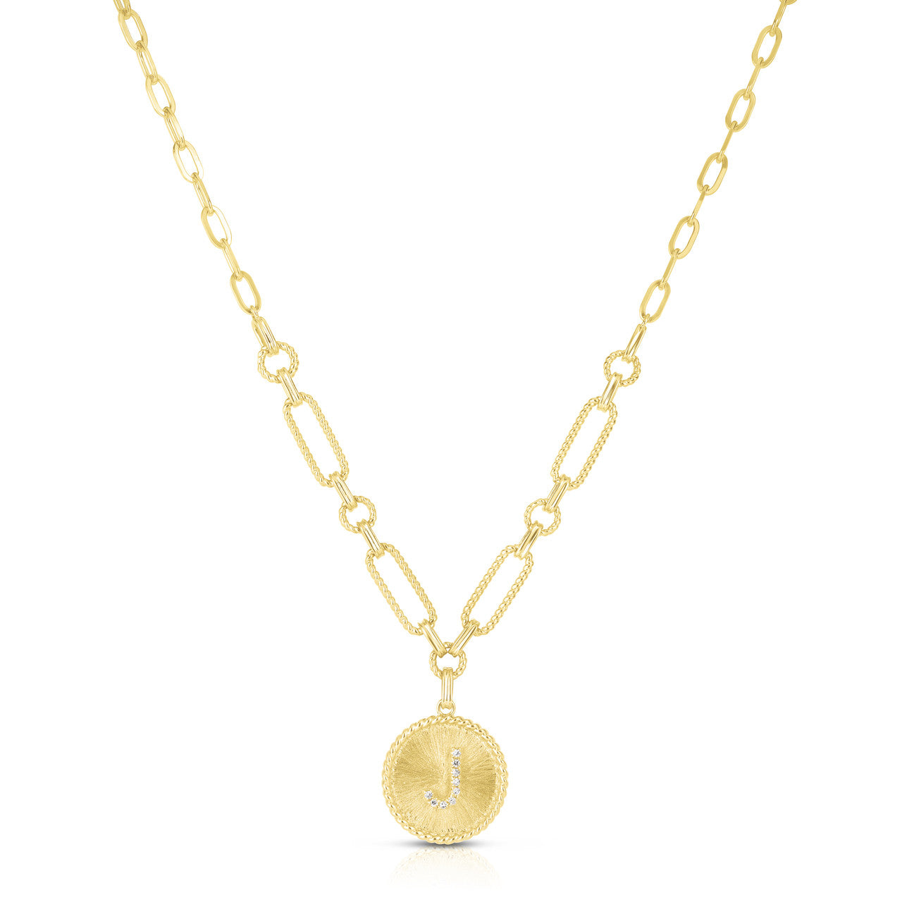 Diamond Initial Medallion Necklace, 14K Yellow Gold- URBAETIS Fine Jewelry