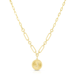 Diamond Initial Medallion Necklace, 14K Yellow Gold- URBAETIS Fine Jewelry