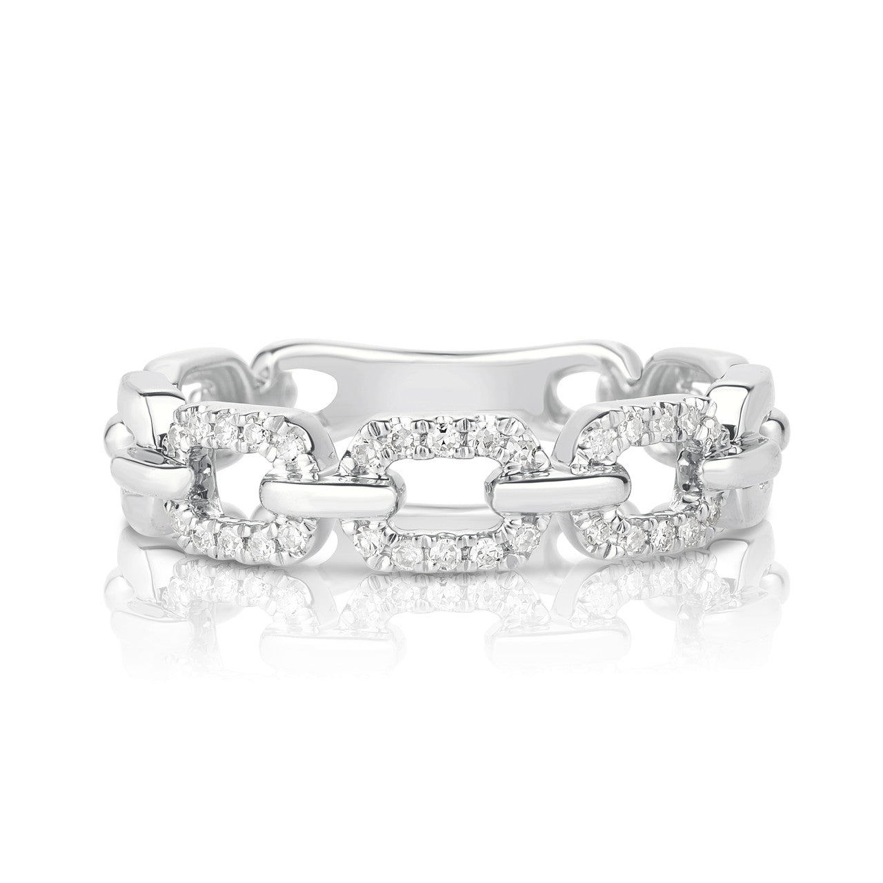 Diamond Chain Ring, 14K White Gold- URBAETIS Fine Jewelry