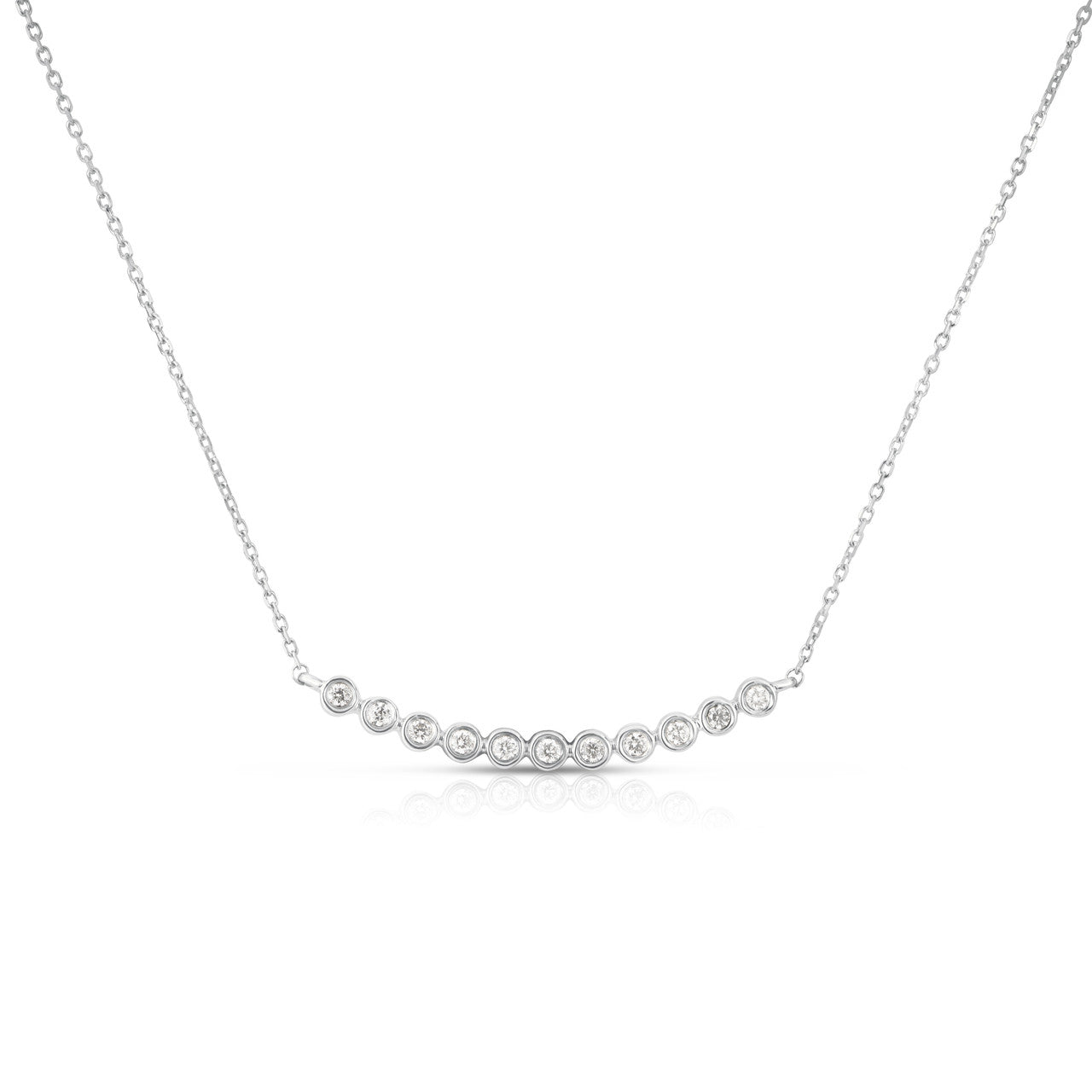 Tiny Bezel Set Diamond Curved Bar Necklace,14K White Gold- URBAETIS Fine Jewelry