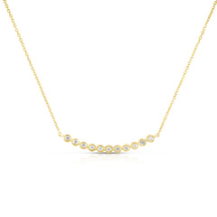 Tiny Bezel Set Diamond Curved Bar Necklace, 14K Yellow Gold- URBAETIS Fine Jewelry
