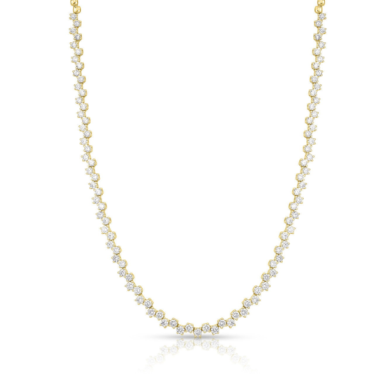 Offset Diamond Tennis Necklace, 14k yellow gold- URBAETIS Fine Jewelry