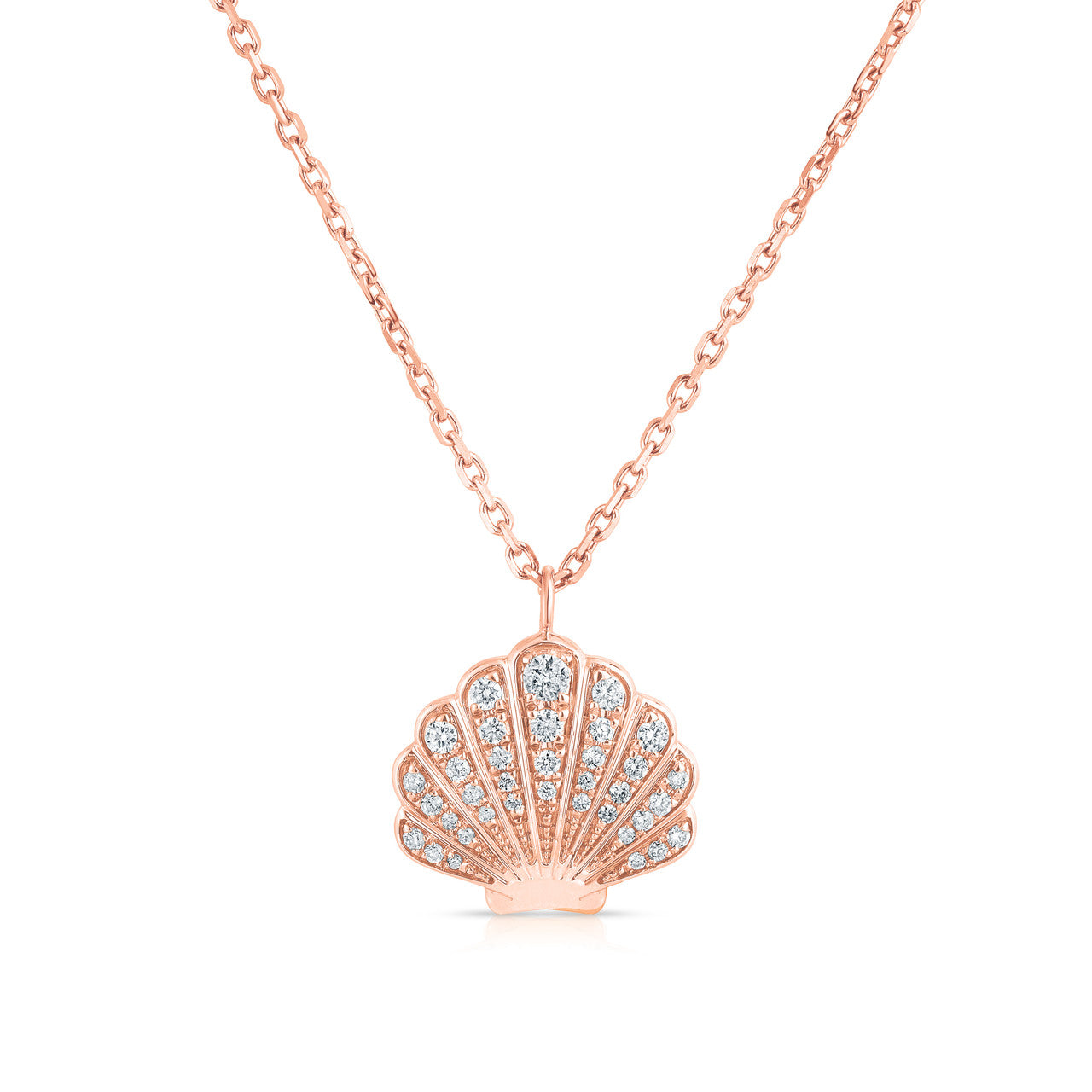 Diamond Seashell Necklace, 14K Rose Gold- URBAETIS Fine Jewelry