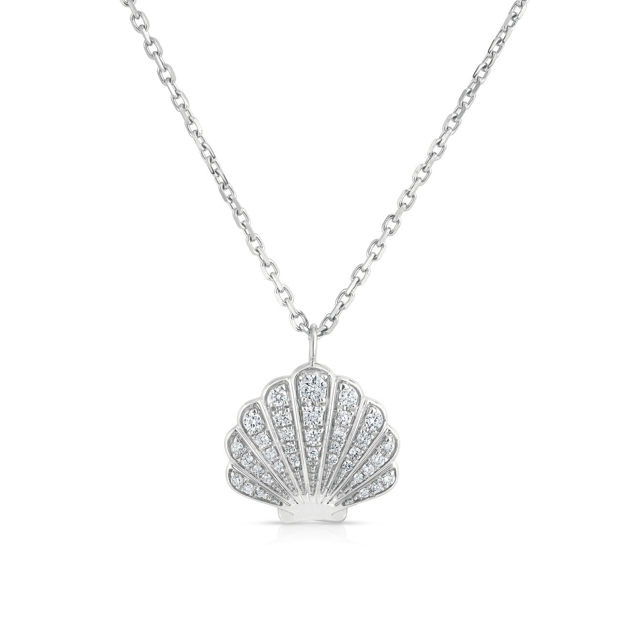 Diamond Seashell Necklace, 14K White Gold- URBAETIS Fine Jewelry