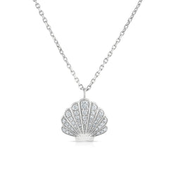 Diamond Seashell Necklace, 14K White Gold- URBAETIS Fine Jewelry