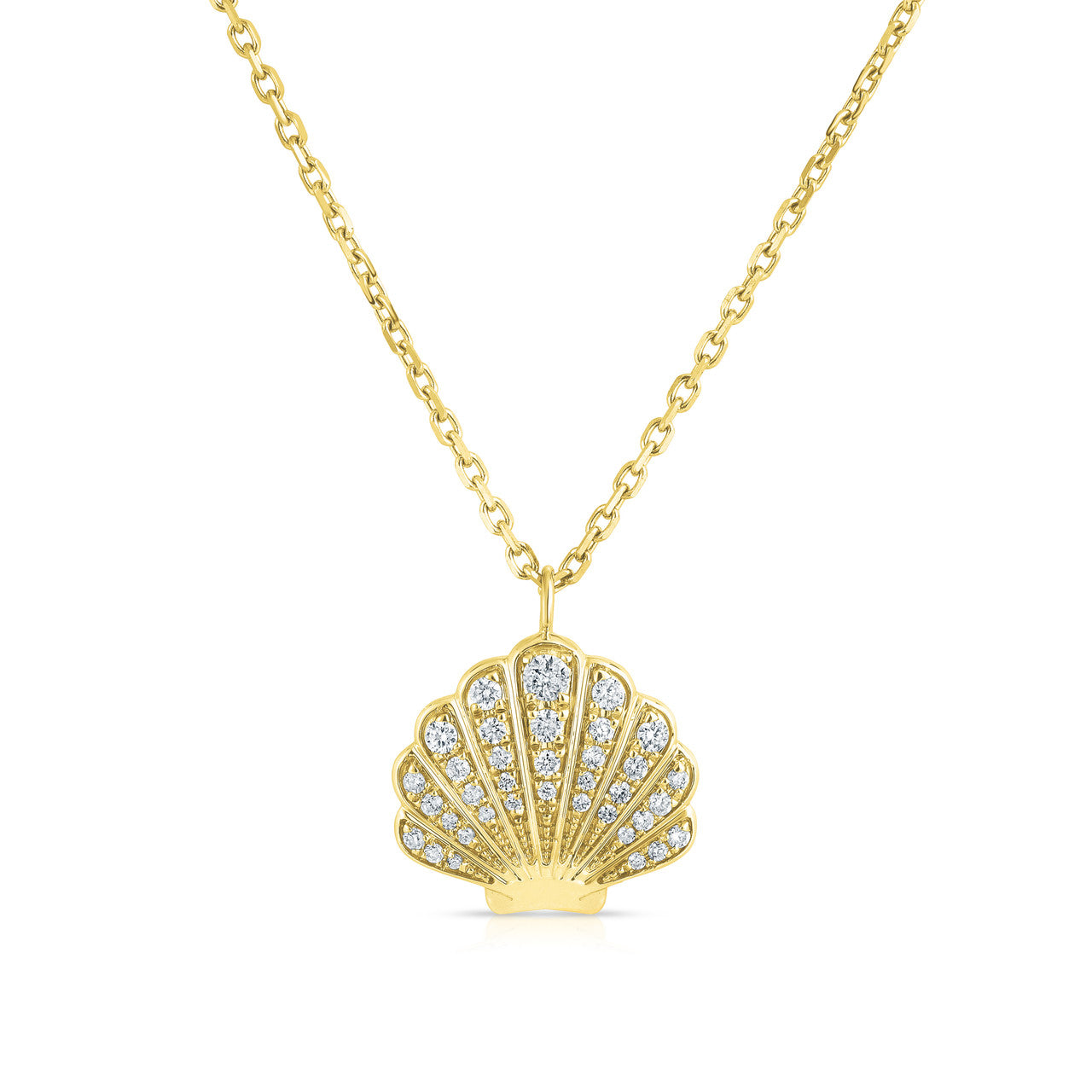 Diamond Seashell Necklace, 14K Yellow Gold- URBAETIS Fine Jewelry