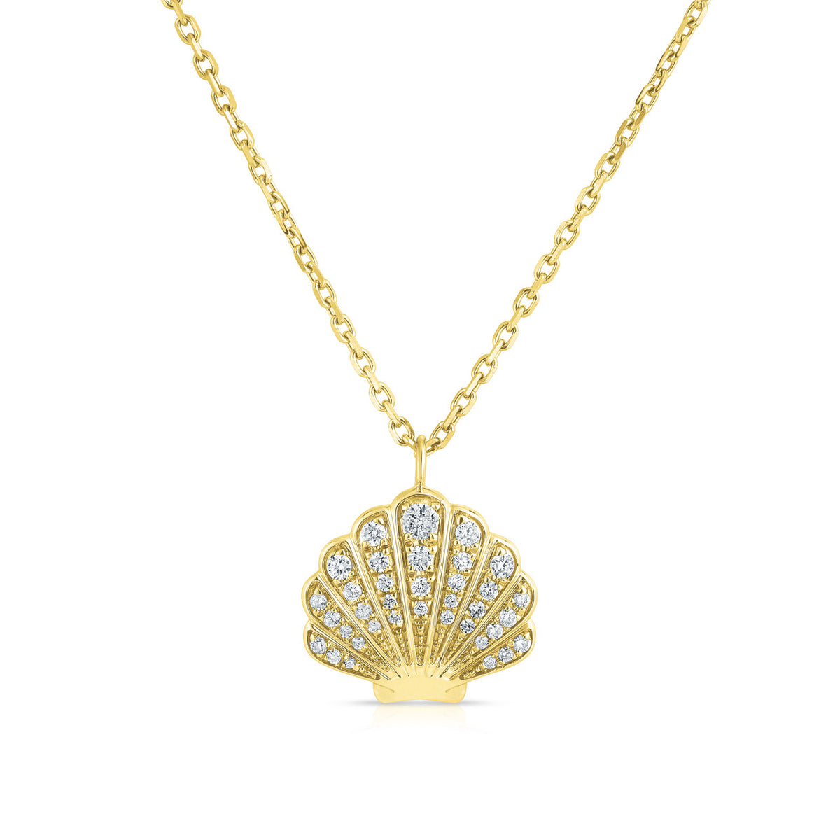 Diamond Seashell Necklace, 14K Yellow Gold- URBAETIS Fine Jewelry