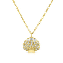Diamond Seashell Necklace, 14K Yellow Gold- URBAETIS Fine Jewelry