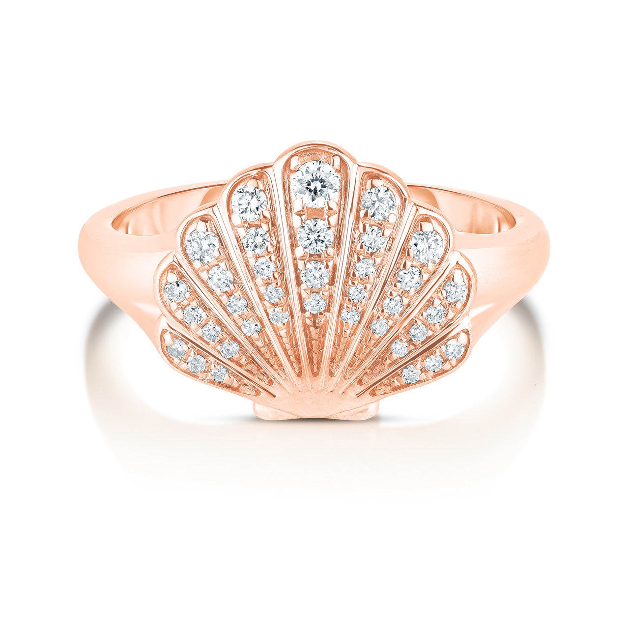 Diamond Shell Signet Ring, 14K Rose Gold - URBAETIS Fine Jewelry